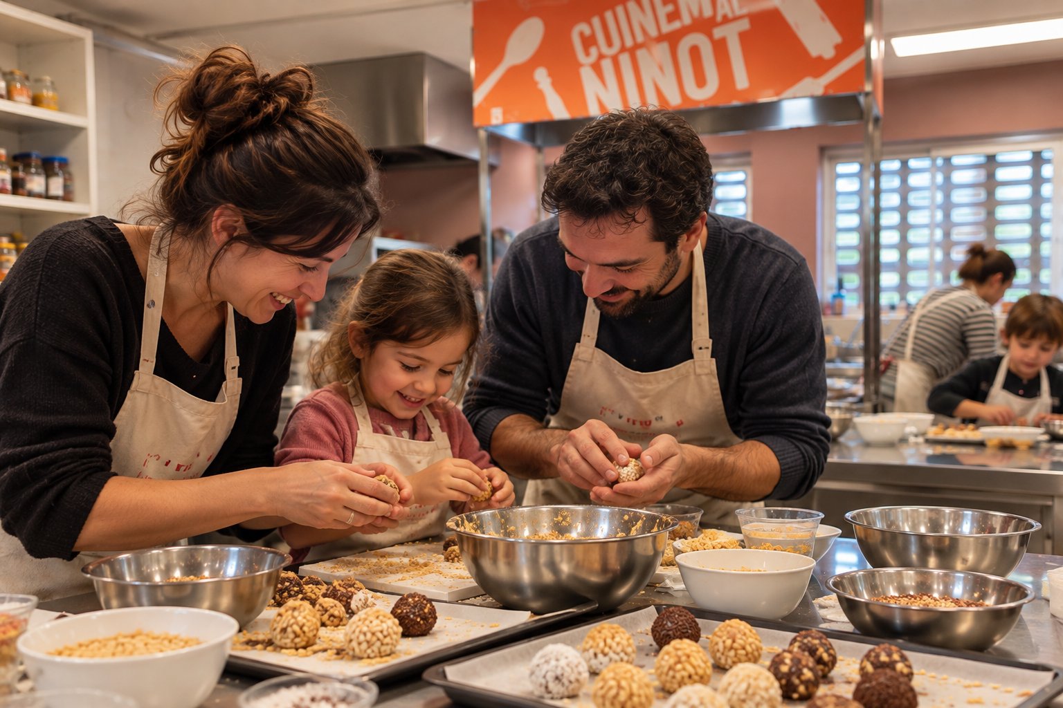 Preparación de panellets en un taller de cocina